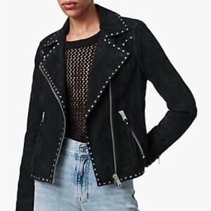 BLANKNYC Genuine Suede Leather Silver Studded Black Motorcycle Jacket
